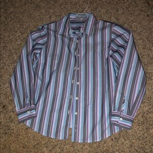 Foxcroft Blue and Purple Striped Button-Down Shirt